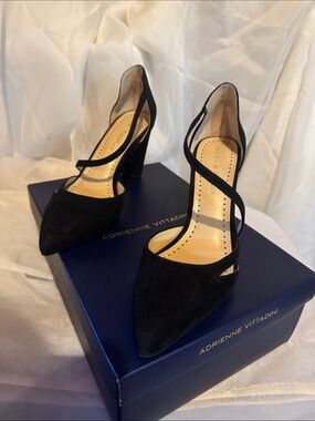 Adrienne Vittadini Black Suede Pointed-Toe Crisscross Pumps